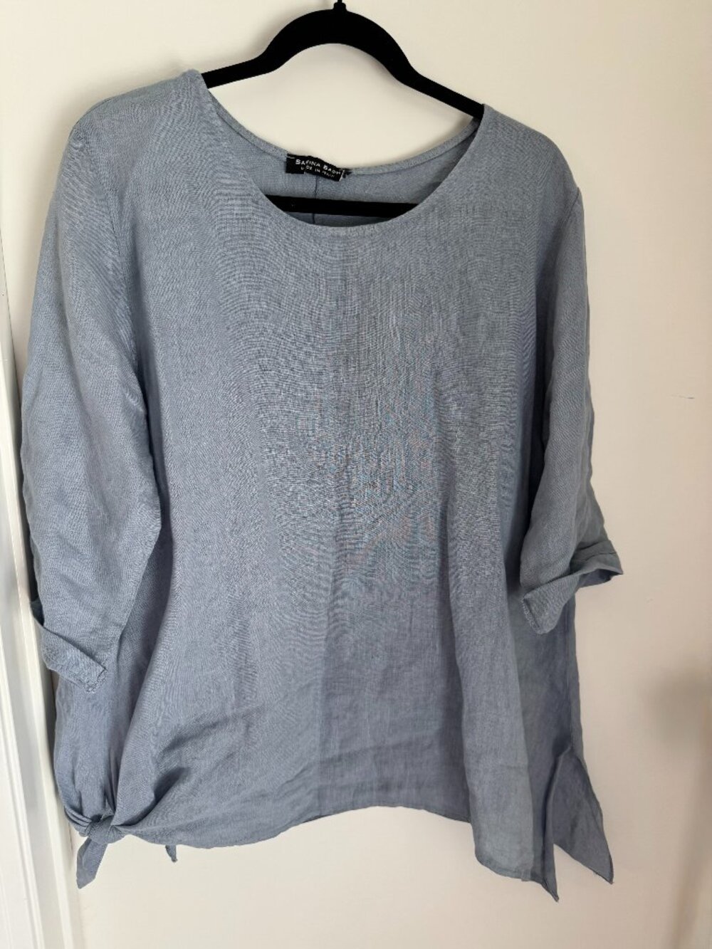 Sabina Bach Made in Italy 100% Blue Linen Tunic Blouse Top with side ties